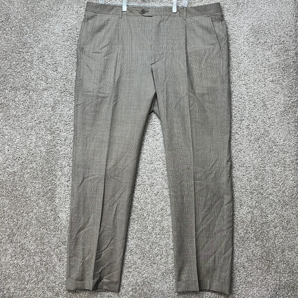 Santorelli Valencia Dress Pants Mens 42x32 Brown Micro Houndstooth Italy Wool